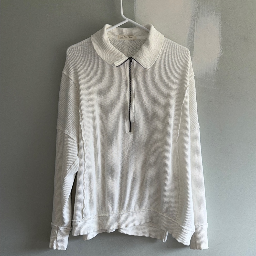 We the Free Oversized Half Zip Ribbed Cotton Pullover - XS